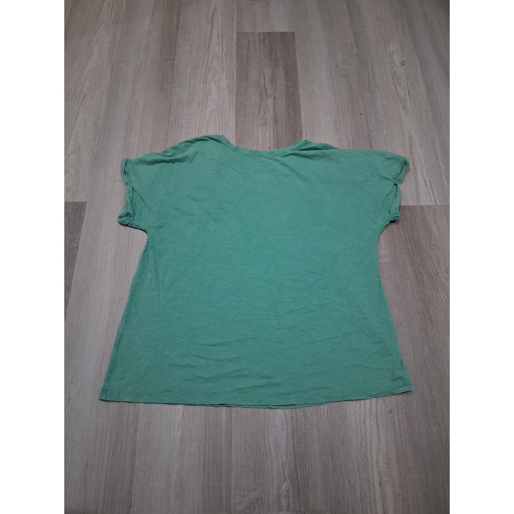 Knox Rose Womens XL Green Slub Knit Floral Embroidered Short Sleeve T-Shirt - Picture 2 of 5